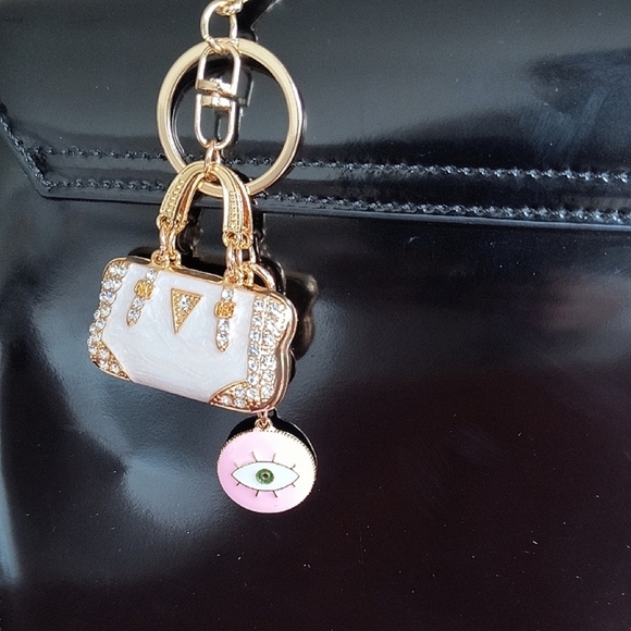 Gold and White Keychain with Eye Charm. New - Picture 1 of 4